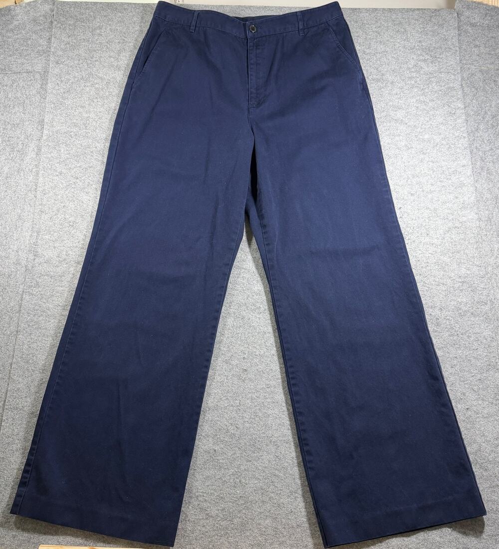 Vintage Ralph Lauren Pants Womens 14 Navy Wide Leg Cotton Cinch Back Adjustable